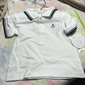 White and dark blue Polo Shirt for Kids with anchor detail